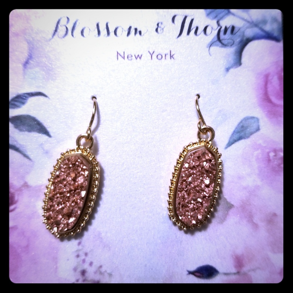 Rose Gold Druzy Earings Nickel Free